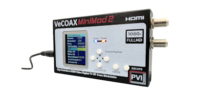 hdmi rf modulator pocket compact mini for hdmi to coaxial video distribution to qam atsc isdbt dvbt tv vecoax minimod 2 pvi